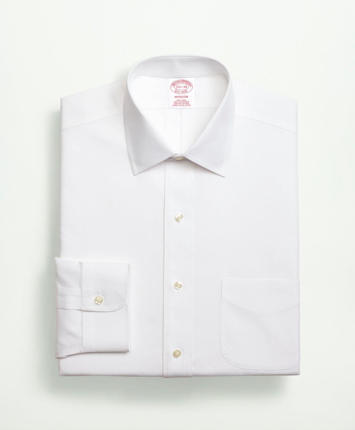 <p><a href="https://go.redirectingat.com?id=74968X1596630&url=https%3A%2F%2Fwww.brooksbrothers.com%2Fstretch-supima%25C2%25AE-cotton-non-iron-pinpoint-oxford-ainsley-collar-dress-shirt%2FME04469.html&sref=https%3A%2F%2Fwww.esquire.com%2Fstyle%2Fmens-fashion%2Fg39713810%2Fbest-white-dress-shirts-for-men%2F" rel="nofollow noopener" target="_blank" data-ylk="slk:Shop Now;elm:context_link;itc:0;sec:content-canvas" class="link rapid-noclick-resp">Shop Now</a></p><p>Non-Iron Pinpoint Oxford Ainsley Collar Dress Shirt </p><p>brooksbrothers.com</p><p>$118.00</p>