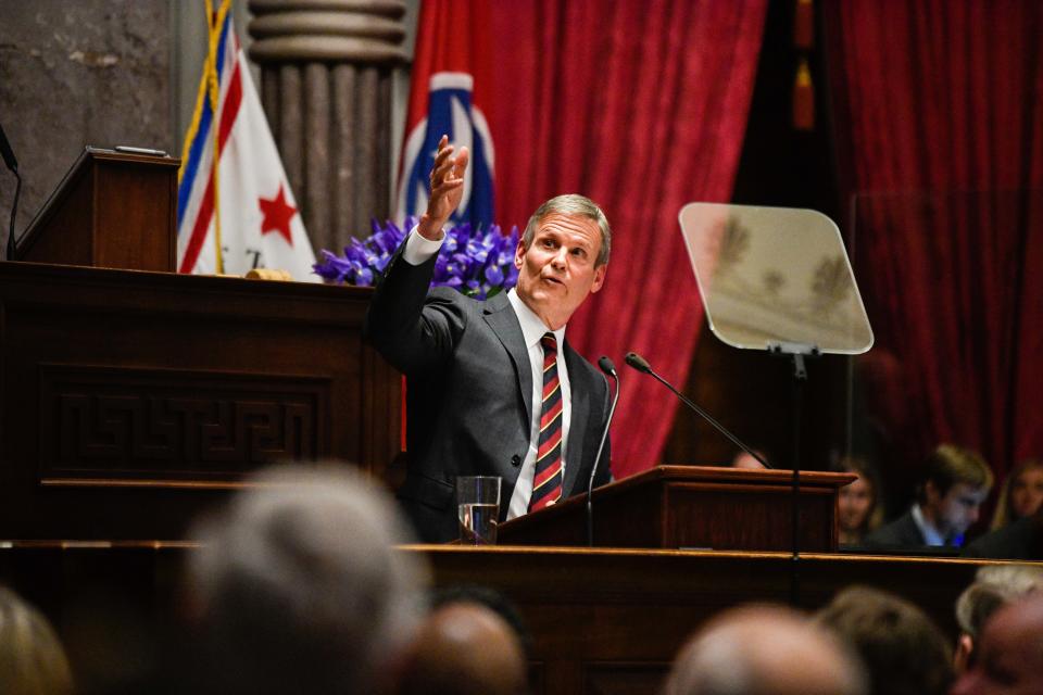 Gov. Bill Lee delivers his State of the State address in Nashville, Tenn., on Monday, Feb. 6, 2023.