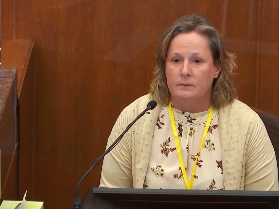 In this screen grab from video, former Minnesota police officer Kim Potter testifies in court at her trial on manslaughter charges on Friday, Dec. 17, 2021