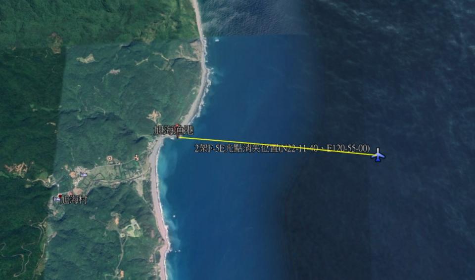 2架F-5E光點消失位置。（圖／東森新聞）
