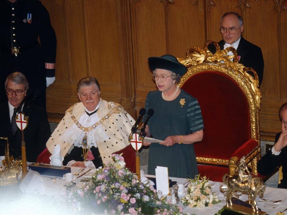 Queen Elizabeth II delivering a speech at Guildhall London, England November 1992