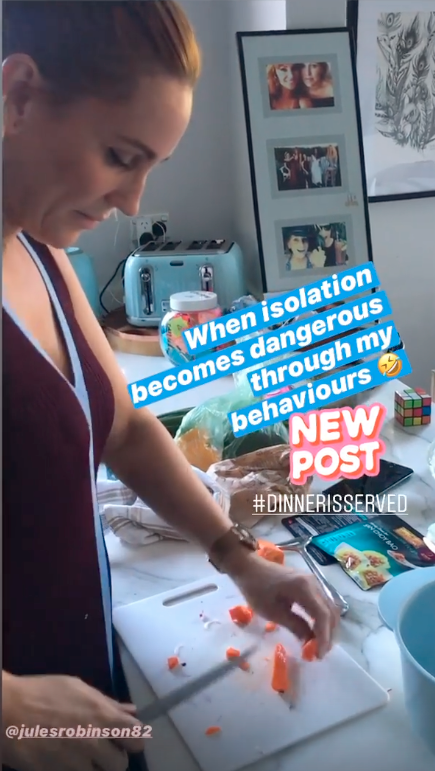 Pregnant Jules Robinson in the kitchen with her baby bump