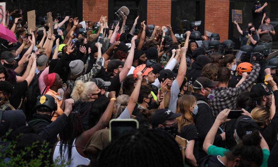 Protesters march in Louisville, Kentucky, after a judge announced the decision.