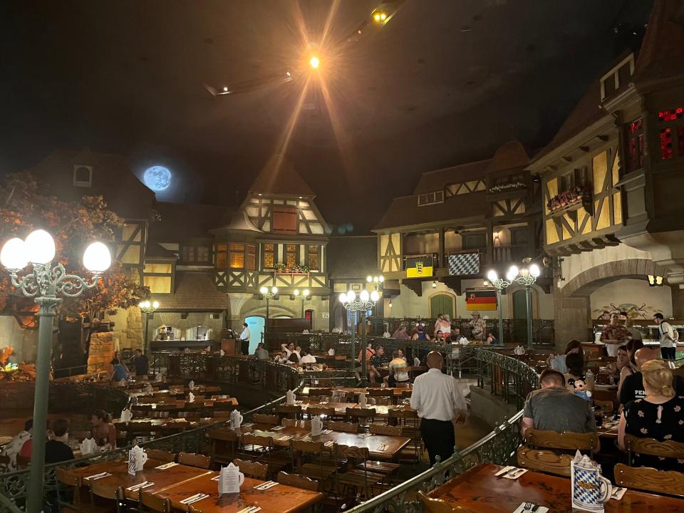 interior shot of biergarten restaurant in epcot disney world