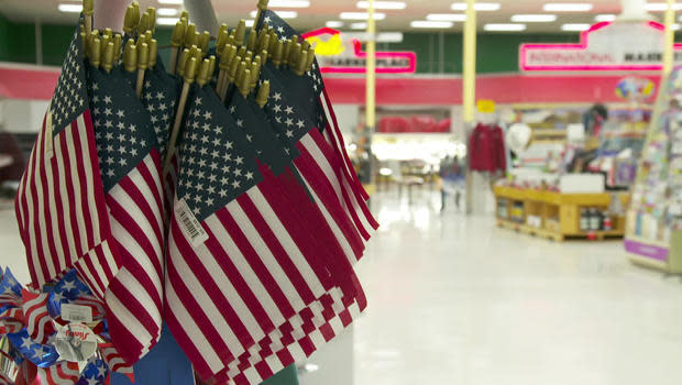 American flags for sale at the town's only grocery store.  / Credit: CBS News