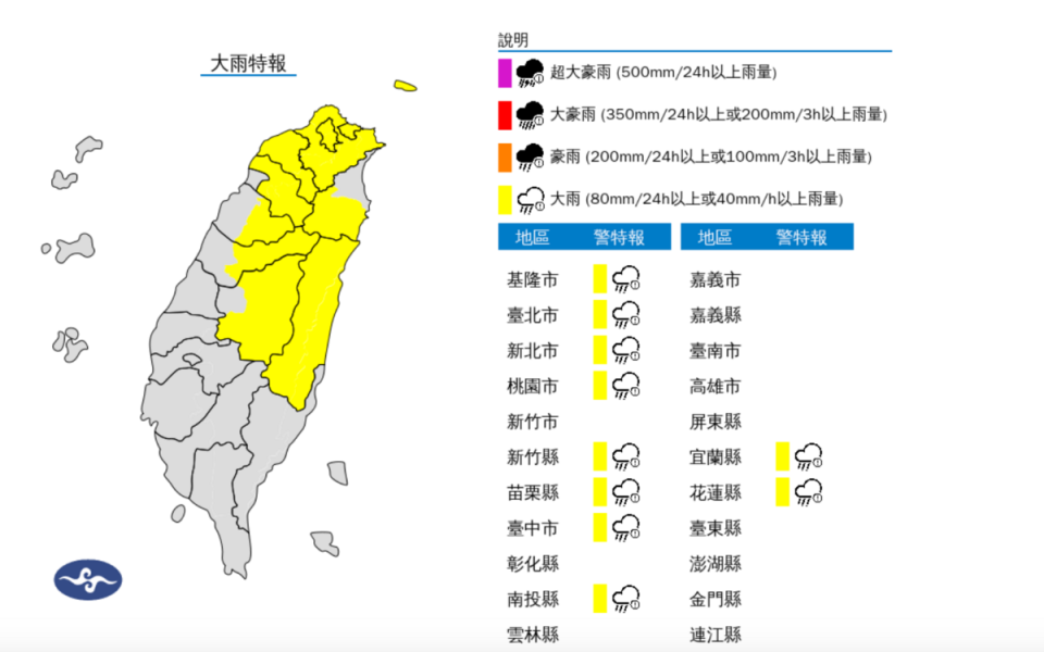 今(29)日受到西南風影響，中南部地區及澎湖、金門有局部短暫陣雨或雷雨，南部地區並有局部較大雨勢發生的機率。   圖：翻攝自中央氣象署官網