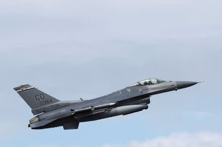 FILE PHOTO: A U.S. Air Force F-16 jet during a NATO exercise in Estonia, June 12, 2018. REUTERS/Ints Kalnins/File Photo