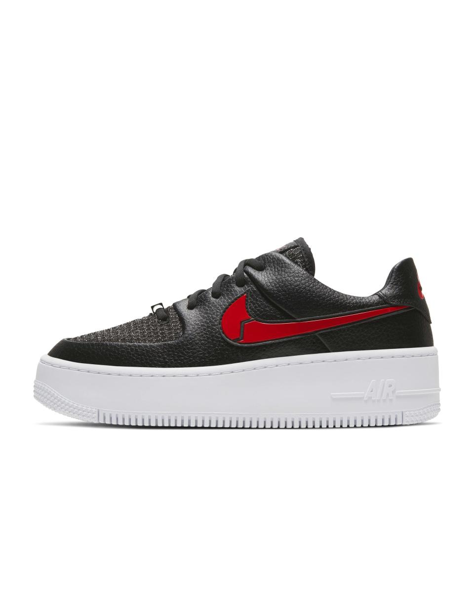 <p><strong>Nike</strong></p><p>nike.com</p><p><strong>$110.00</strong></p><p><a href="https://go.redirectingat.com?id=74968X1596630&url=https%3A%2F%2Fwww.nike.com%2Ft%2Fair-force-1-sage-low-womens-shoe-Zb8SL4&sref=https%3A%2F%2Fwww.seventeen.com%2Ffashion%2Ftrends%2Fg33534514%2Fbest-nike-air-force-1-sneakers%2F" rel="nofollow noopener" target="_blank" data-ylk="slk:Shop Now;elm:context_link;itc:0;sec:content-canvas" class="link ">Shop Now</a></p><p>Elevate (literally) the classic black Air Force 1 design that's been around for generations with a broken heart swoop, platform sole, and textured top. </p>