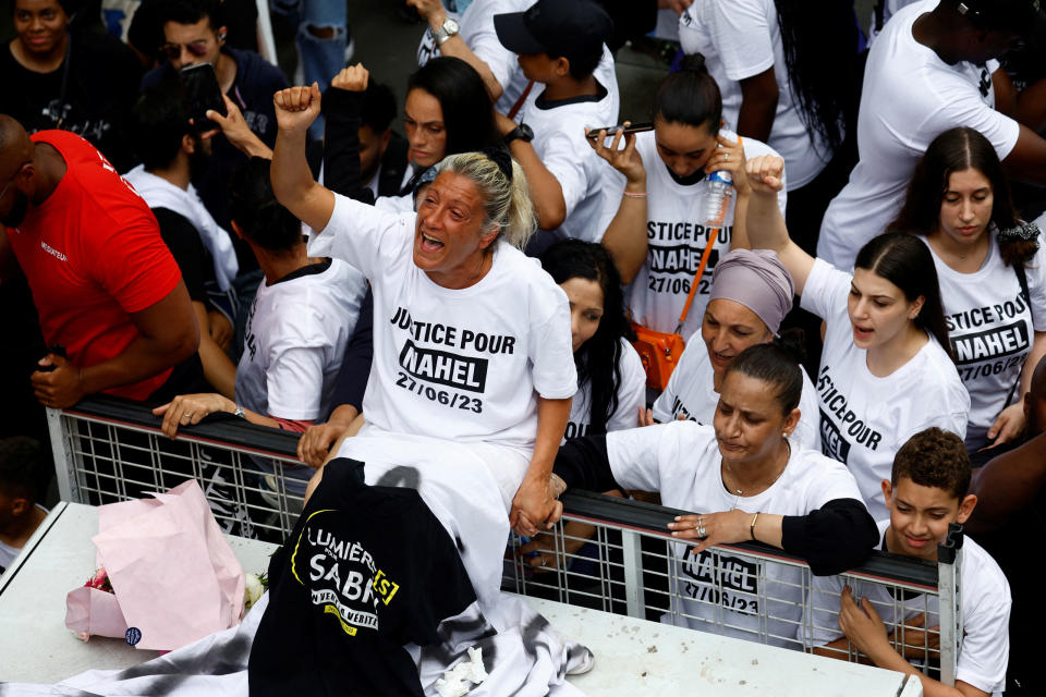 Mounia, the mother of Nahel, a 17-year-old teenager killed by a French police officer in Nanterre during a traffic stop, attends a march in tribute to her son in Nanterre, on June 29, 2023.<span class="copyright">Sarah Meyssonnier—Reuters</span>