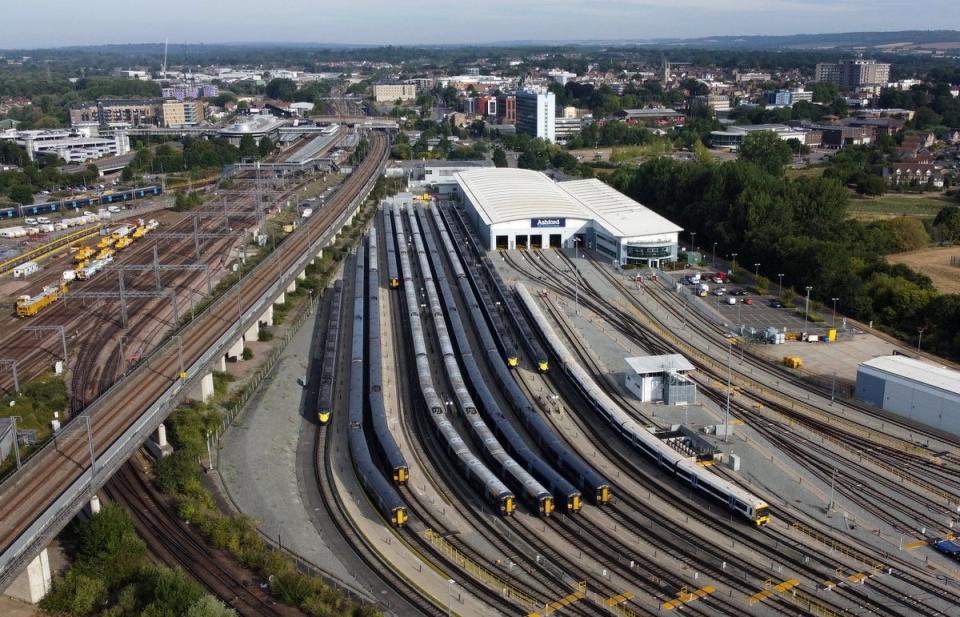 Ttrains in sidings near Ashford railway station in Kent (Gareth Fuller/PA) (PA Wire)