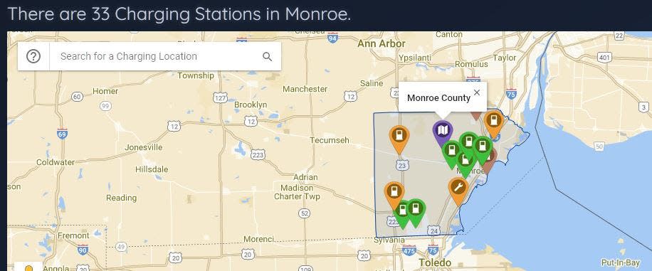 This graphic shows the top EV charging locations in Monroe County, according to PlugShare. PlugShare also identifies this area as having 33 public charging stations, three of which are free stations. The City of Monroe has a total of 10 DC Fast Chargers.