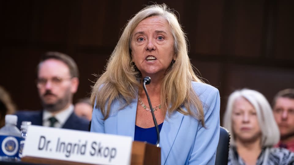 Dr. Ingrid Skop, vice president and director of medical affairs, Charlotte Lozier Institute, testifies during the Senate Judiciary Committee hearing on Wednesday, April 26, 2023. - Tom Williams/CQ-Roll Call, Inc./Getty Images
