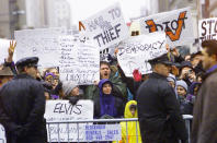 Thousands of demonstrators protest during the inauguration of President George W. Bush which had the tightest security measures ever, January 20, 2001, in Washington, DC. (Photo by Rick Wilking/Liaison)