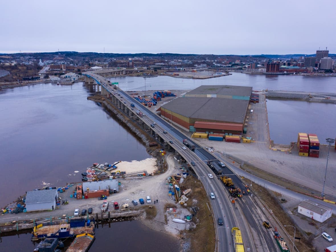 Harbour Bridge has been reduced to two lanes for the last two years as crews work on a five-year overhaul project. (Roger Cosman/CBC - image credit)