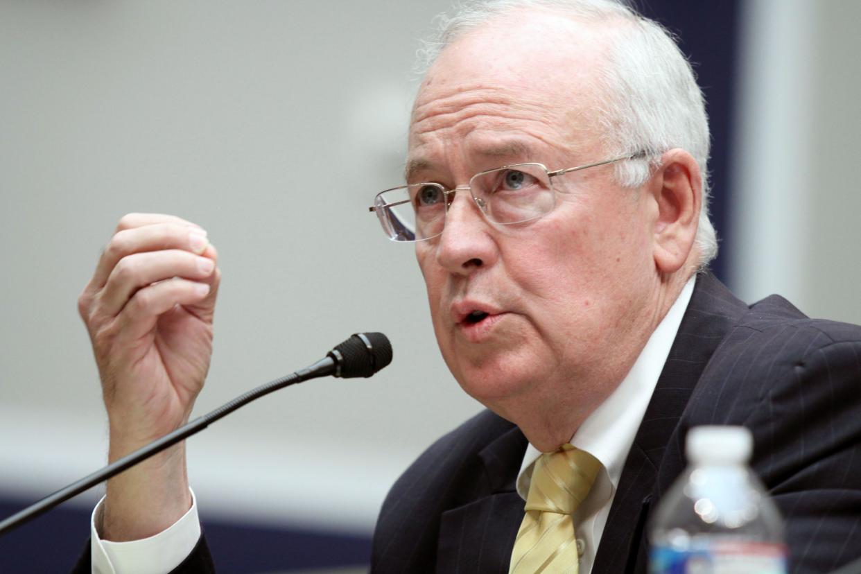 FILE - In this May 8, 2014, file photo, then Baylor University President Ken Starr testifies at the House Committee on Education and Workforce on college athletes forming unions in Washington. 