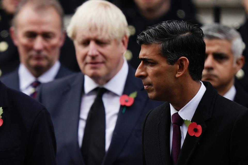 Rishi Sunak faces bitter Tory infighting erupting in public when MPs vote on whether to approve a damning report which found Boris Johnson committed ‘repeated contempts’ of Parliament (Aaron Chown/PA) (PA Archive)