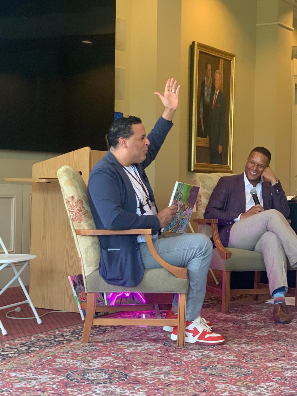 Fernando Bermudez shares his story of wrongful conviction with Today Show host Craig Melvin on Friday, May 3, 2024, at the South Carolina Innocence and Justice Conference at Wofford College.