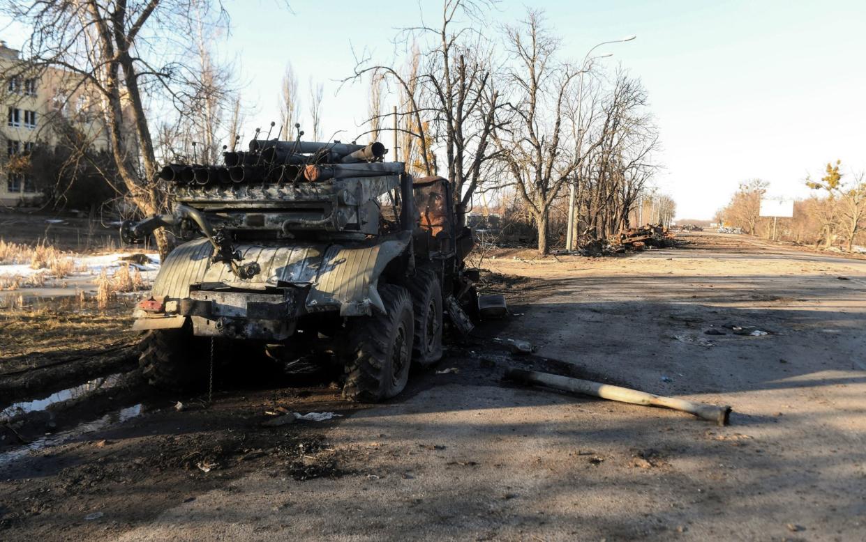 The streets of Ukraine: the wreck of a Russian military vehicle in Lisne village, near Kharkiv - Andrzej Lange/EPA-EFE/Shutterstock