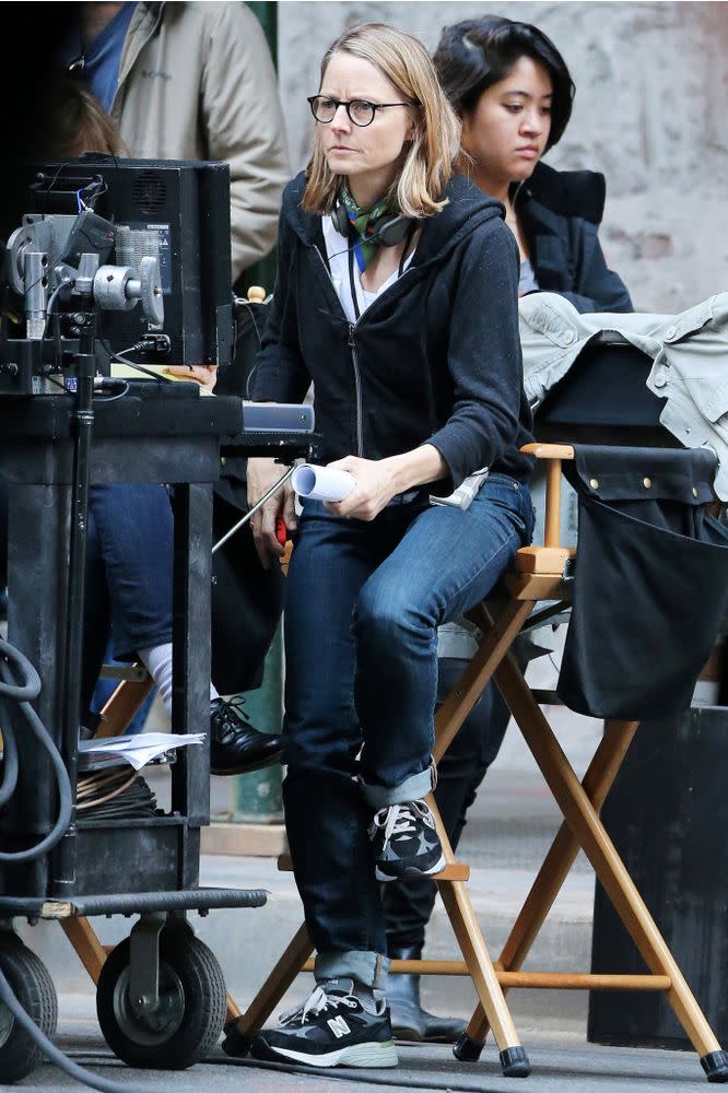 Jodie Foster on the set of <em>Money Monster</em>