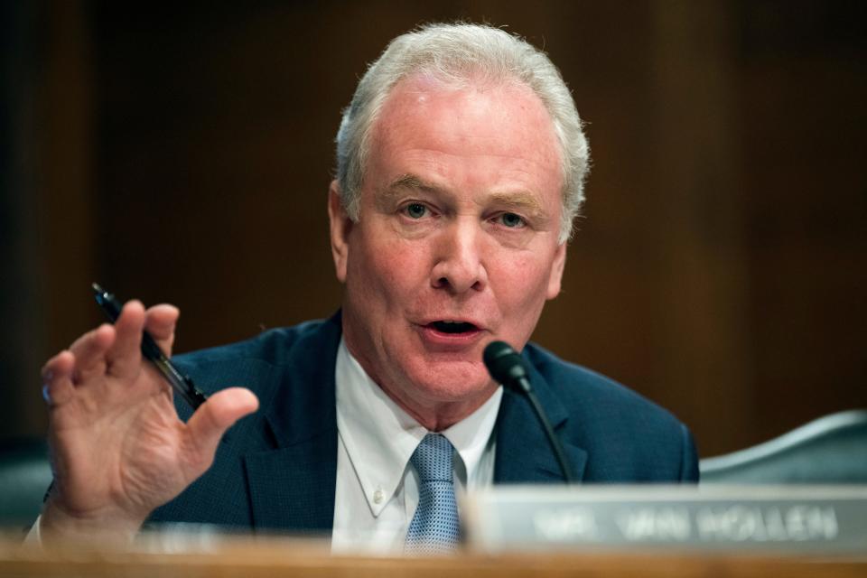 Sen. Chris Van Hollen, D-Md., questions Treasury Secretary Janet Yellen as she testifies before the Senate Banking, Housing, and Urban Affairs Committee hearing, Tuesday, May 10, 2022, on Capitol Hill. Van Hollen said Sunday, May 15. he has suffered a minor stroke and is being treated at George Washington University Hospital.