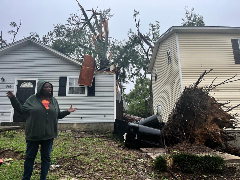 Kathy Bryant woke up early Friday morning for her work shift at Burger King. She came home to find trees through her house after the severe storm on May 10, 2024. "I can't believe this," Bryant said while wiping her tears. "What they gone do about this."