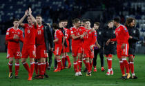 Soccer Football - 2018 World Cup Qualifications - Europe - Georgia vs Wales - Boris Paichadze Dinamo Arena, Tbilisi, Georgia - October 6, 2017 Wales' Tom Lawrence celebrates with teammates after the match Action Images via Reuters/Peter Cziborra