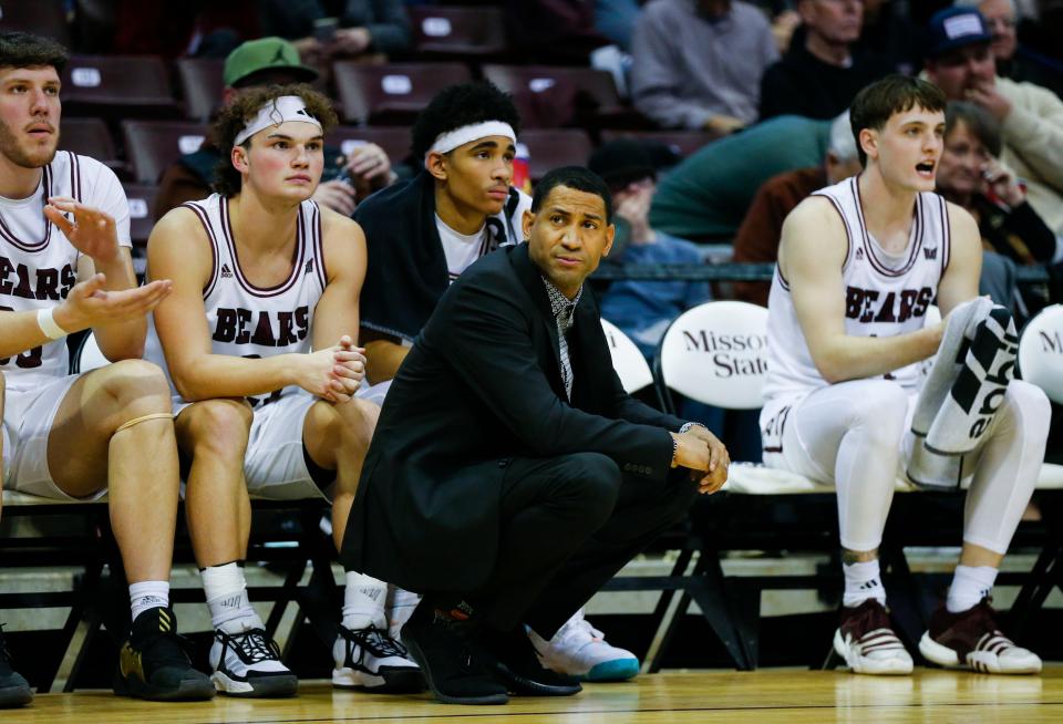Missouri State Bears Head Coach Dana Ford during a game against the University of Northern Iowa Panthers at Great Southern Bank Arena on Wednesday, Jan. 3, 2024.