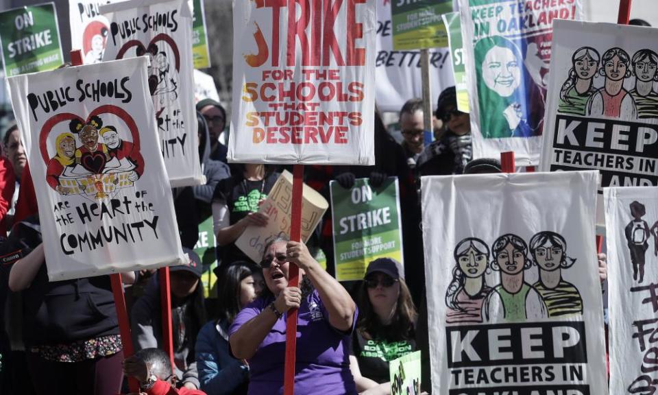 Teachers went on strike in the country’s latest walkout by educators over classroom conditions and pay.