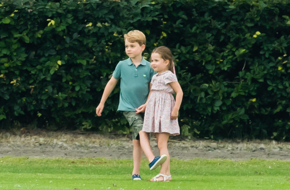 WOKINGHAM, ENGLAND - JULY 10: Prince George and Princess Charlotte attend The King Power Royal Charity Polo Day at Billingbear Polo Club on July 10, 2019 in Wokingham, England. (Photo by Samir Hussein/WireImage)