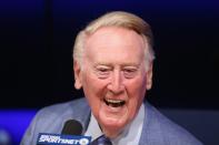 <p>Long time Los Angeles Dodgers announcer Vin Scully speaks at a press conference discussing his career upcoming retirement at Dodger Stadium on September 24, 2016 in Los Angeles, California. (Photo by Stephen Dunn/Getty Images) </p>
