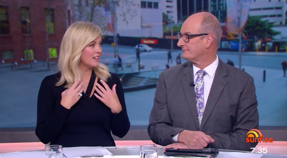 Sunrise hosts Samantha Armytage and David 'Kochie' Koch are at the centre of a feud days after the Logies. Photo: Channel Seven 