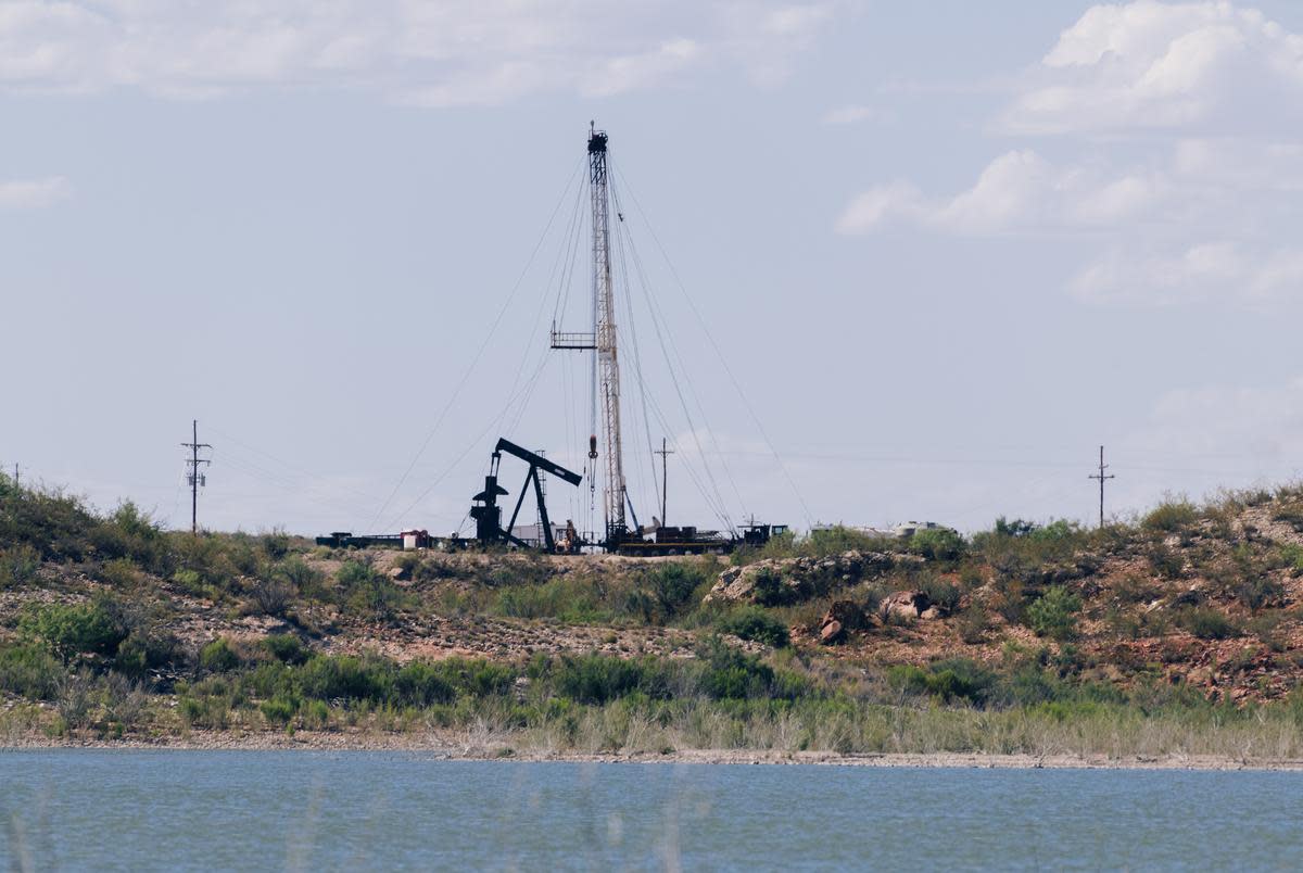 An oil well adjacent to the Red Bluff Reservoir in Reeves County, Texas on February 24, 2020. NGL Water Solutions Permian has proposed to discharge treated produced water into the reservoir.