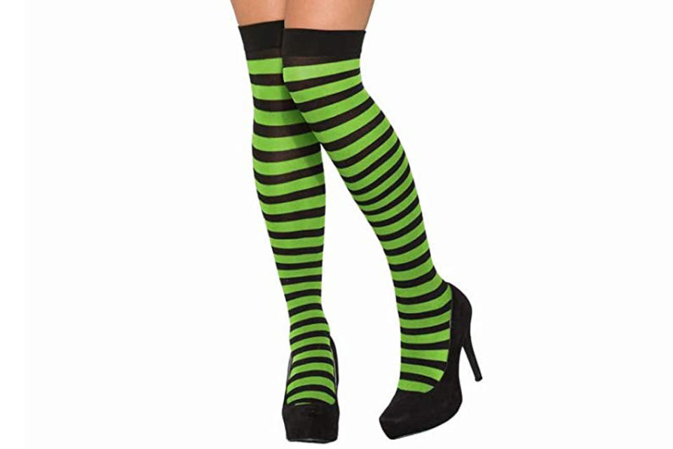 green socks, stripe, black, thigh high,  halloween, witch