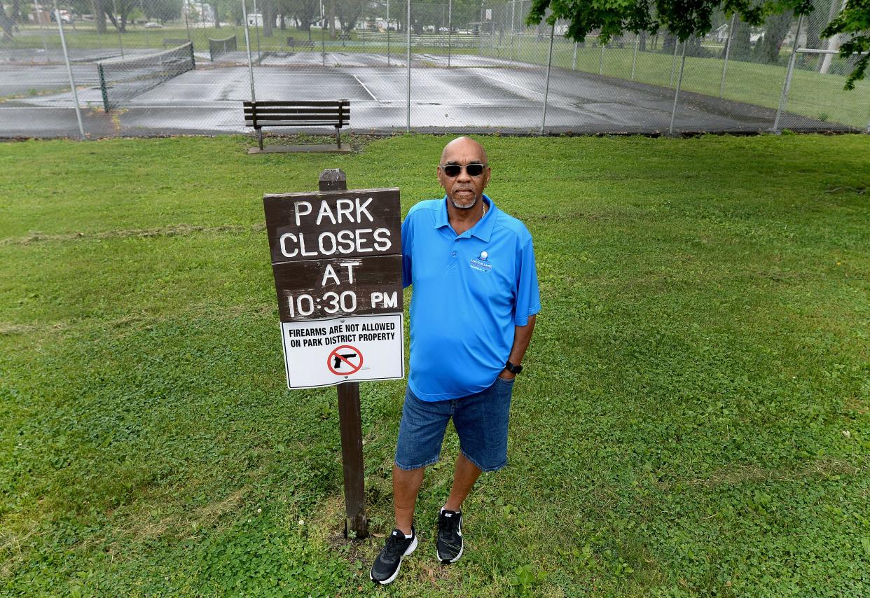 Randy Lewis at Comer Cox Park Wednesday May 18, 2022. He lives in the neighborhood of the park where "pop-up" gatherings have led to arrest for weapons charges. [Thomas J. Turney/ The State Journal-Register]