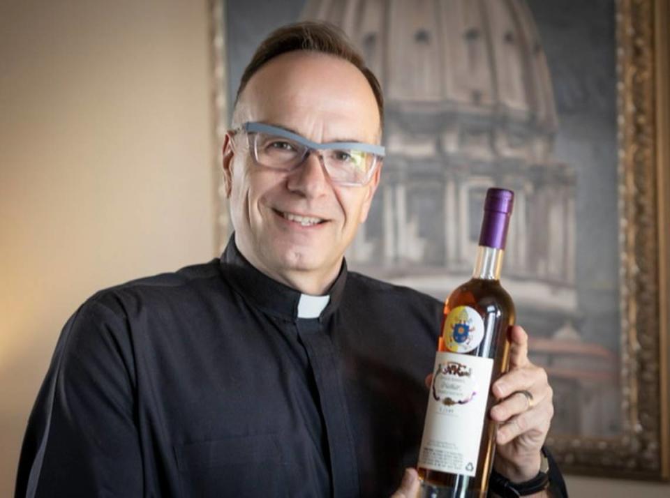 Father Jim Sichko with his barrel pick Willett bourbon.