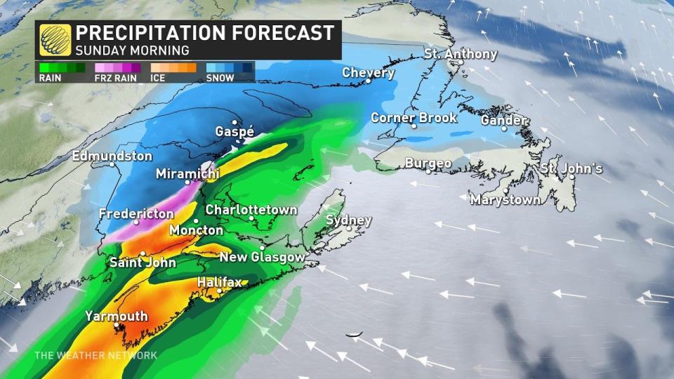 Maritimes Sunday morning precip