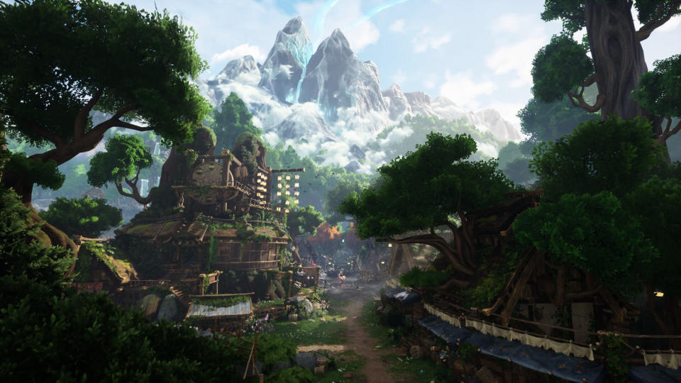 玩家在遊戲中操作的主角「奇納」前往一個廢棄村莊尋找神聖的山神神社。 圖：翻攝自Kena: Bridge of Spirits twitter