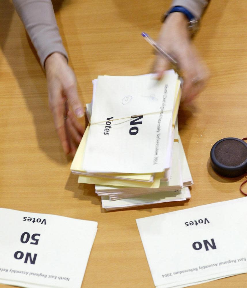 Votes being counted in the north-east referendum at the Crowtree leisure centre in Sunderland in 2004.