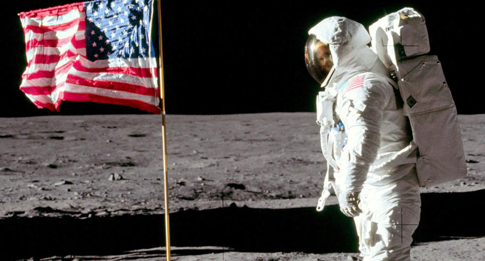 Buzz Aldrin's smile was revealed in a digital enhancement of a moon landing photo edited by Cheshire property developer Andy Saunders.