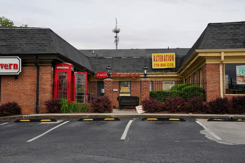 A closed massage parlor is seen days before the phased reopening of businesses from coronavirus disease rules in Atlanta