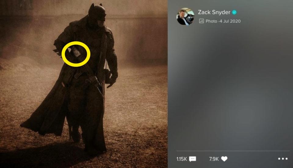A Vero post from Zack Snyder of Batman in his Knightmare outfit in "Batman v Superman: Dawn of Justice"