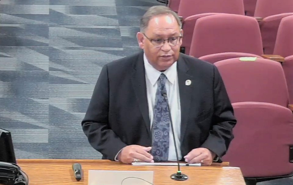 Jacob Cintron, CEO of University Medical Center of El Paso and the El Paso County Hospital District, speaks about a $346 million projects proposal at a special El Paso County Commissioners Court meeting June 16.