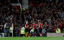 <p>Soccer Football – Premier League – Manchester United v Leicester City – Old Trafford, Manchester, Britain – August 10, 2018 Manchester United’s Luke Shaw celebrates scoring their second goal REUTERS/Darren Staples EDITORIAL USE ONLY. No use with unauthorized audio, video, data, fixture lists, club/league logos or “live” services. Online in-match use limited to 75 images, no video emulation. No use in betting, games or single club/league/player publications. Please contact your account representative for further details. </p>