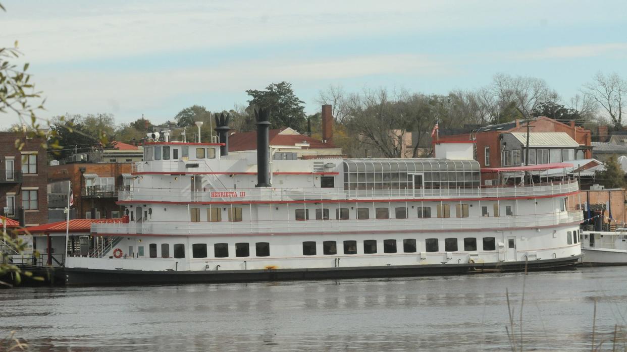 The Henrietta III riverboat docked along the Cape Fear River in downtown Wilmington.