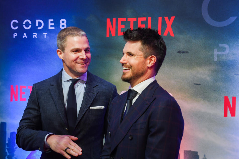 Stephen Amell, Robbie Amell at the Code 8 Part II red carpet (George Pimentel/Netflix)
