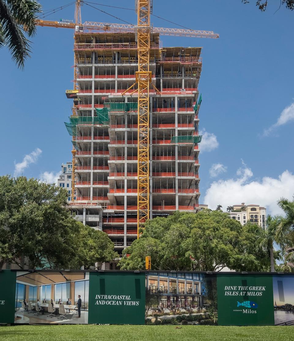 Construction continues at the 1 Flagler Office Tower at Okeechobee Boulevard and Flagler Drive in West Palm Beach, Florida on July 11, 2023. 