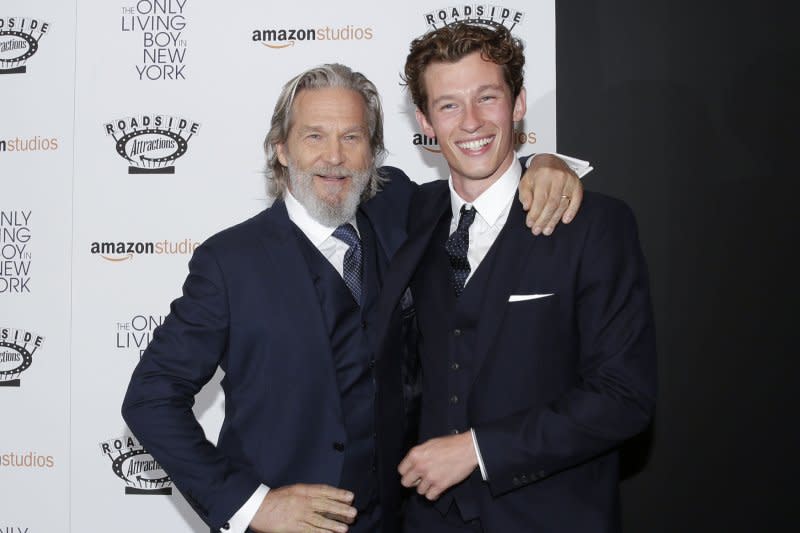 Callum Turner (R) and Jeff Bridges attend the New York premiere of "The Only Living Boy in New York" in 2017. File Photo by John Angelillo/UPI