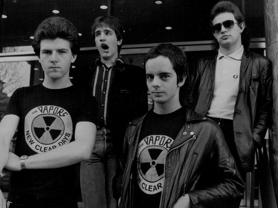 English New Wave Rock Band 'The Vapors' (correct Sp) at the Chevron hotel in McLea St. Kings Crosx.L to R : Howard Smith, Edward Bazalgette, Steve Smith & David Fenton. August 12, 1980
