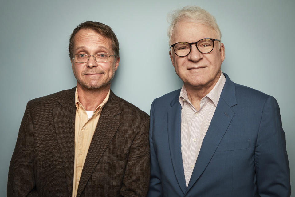 Harry Bliss, left, and Steve Martin pose for a portrait to promote the book "Number One Is Walking: My Life in the Movies and Other Diversions" on Thursday, Nov. 3, 2022, in New York. (Photo by Matt Licari/Invision/AP)