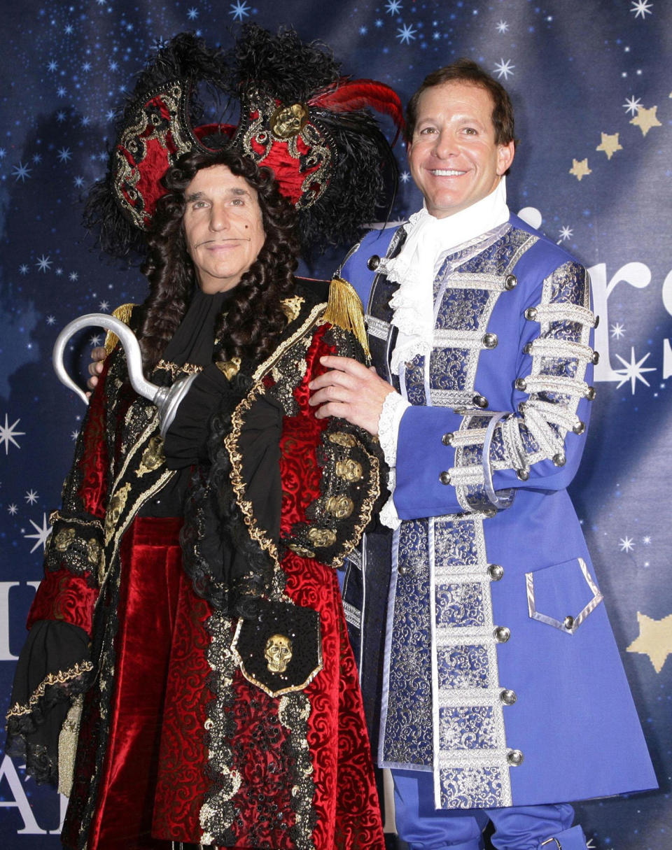 Henry Winkler (L) as Hook and Steve Guttenberg as Baron Hardup (Yui Mok/PA Archive/PA Images)